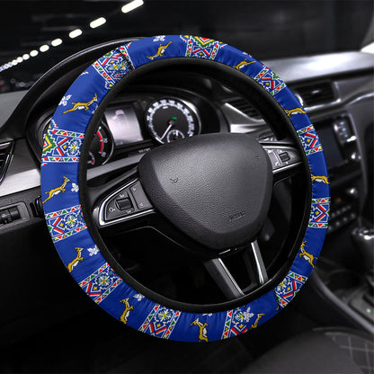 South Africa Christmas Steering Wheel Cover African Culture Protea Flower Safari Sunset