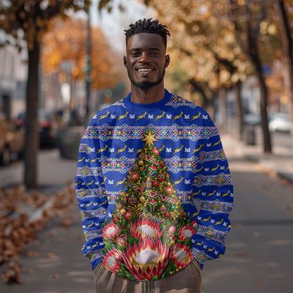 South Africa Christmas Sweatshirt African Culture Protea Flower Safari Sunset