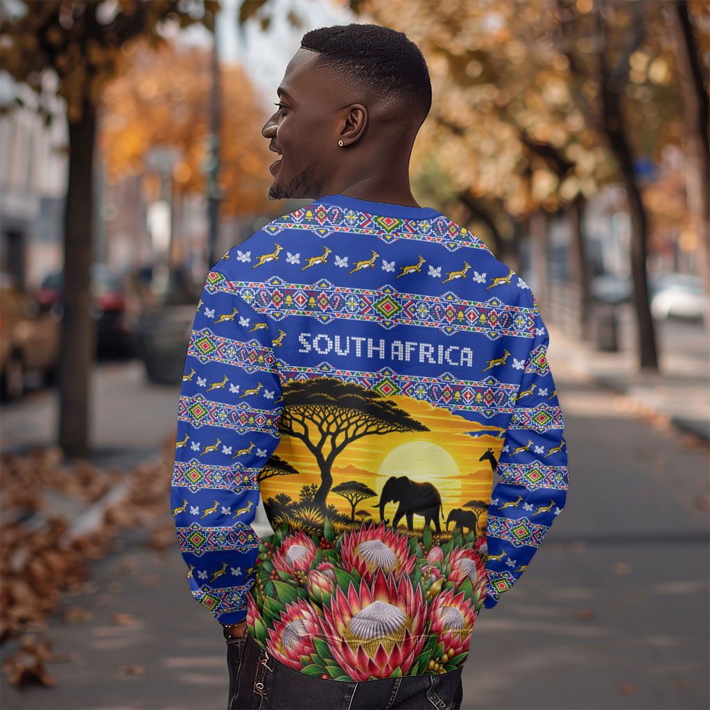 South Africa Christmas Sweatshirt African Culture Protea Flower Safari Sunset