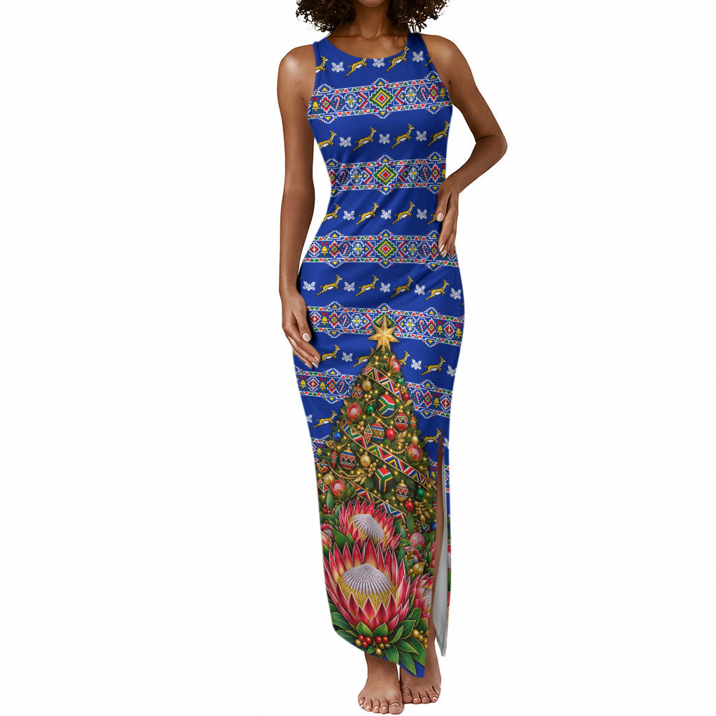 South Africa Christmas Tank Maxi Dress African Culture Protea Flower Safari Sunset
