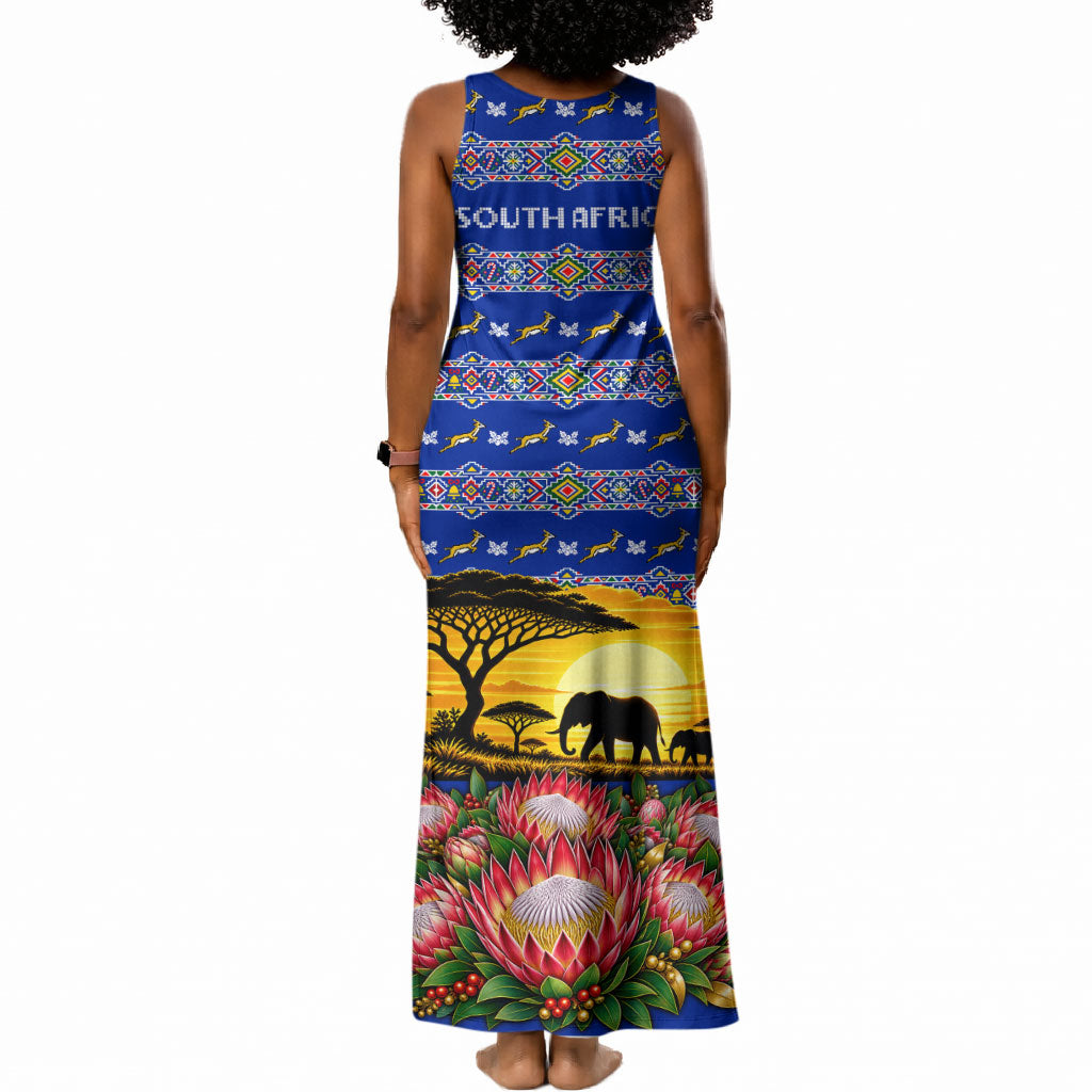 South Africa Christmas Tank Maxi Dress African Culture Protea Flower Safari Sunset