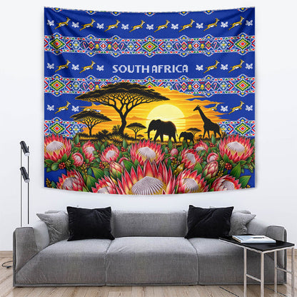 South Africa Christmas Tapestry African Culture Protea Flower Safari Sunset