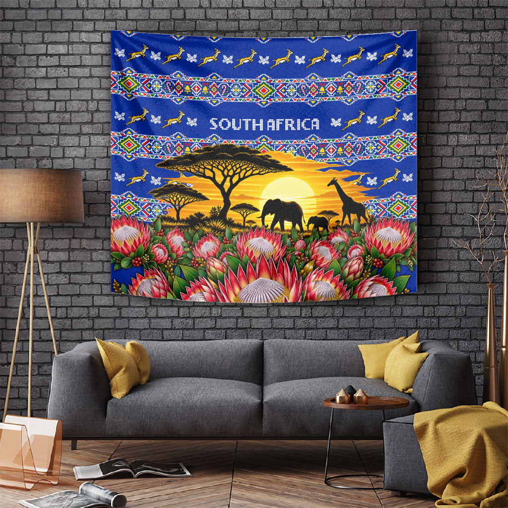 South Africa Christmas Tapestry African Culture Protea Flower Safari Sunset
