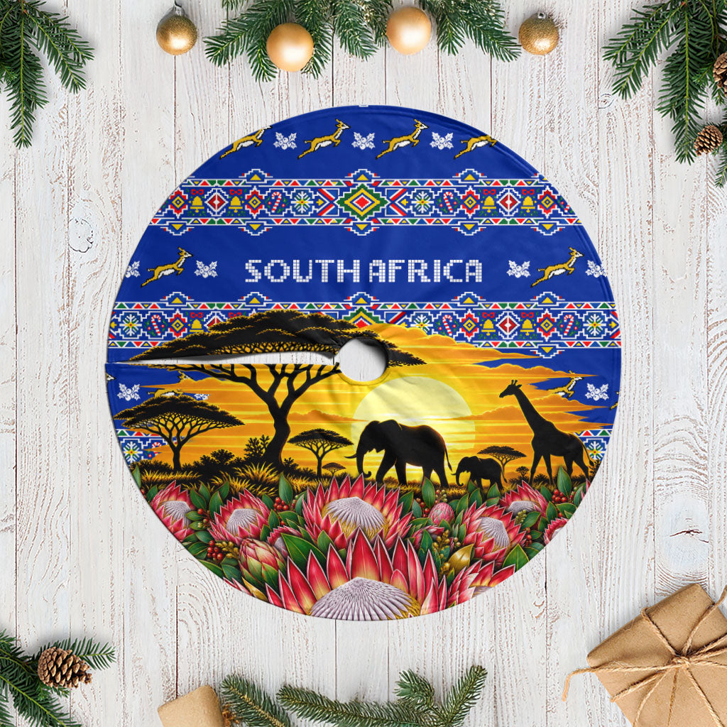 South Africa Christmas Tree Skirt African Culture Protea Flower Safari Sunset