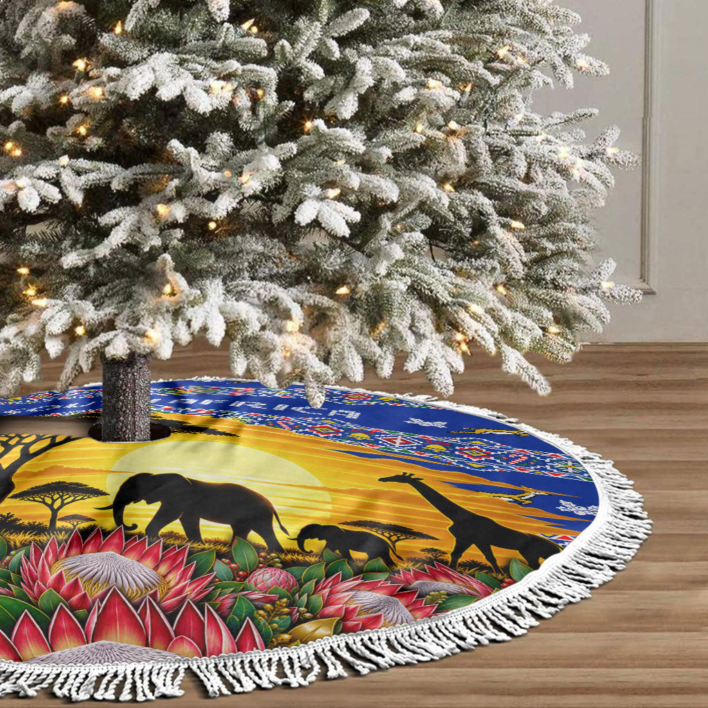 South Africa Christmas Tree Skirt African Culture Protea Flower Safari Sunset