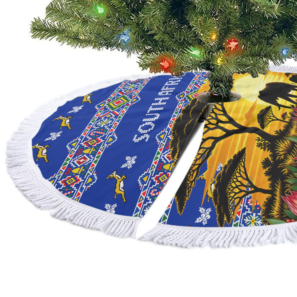 South Africa Christmas Tree Skirt African Culture Protea Flower Safari Sunset