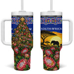 South Africa Christmas Tumbler With Handle African Culture Protea Flower Safari Sunset