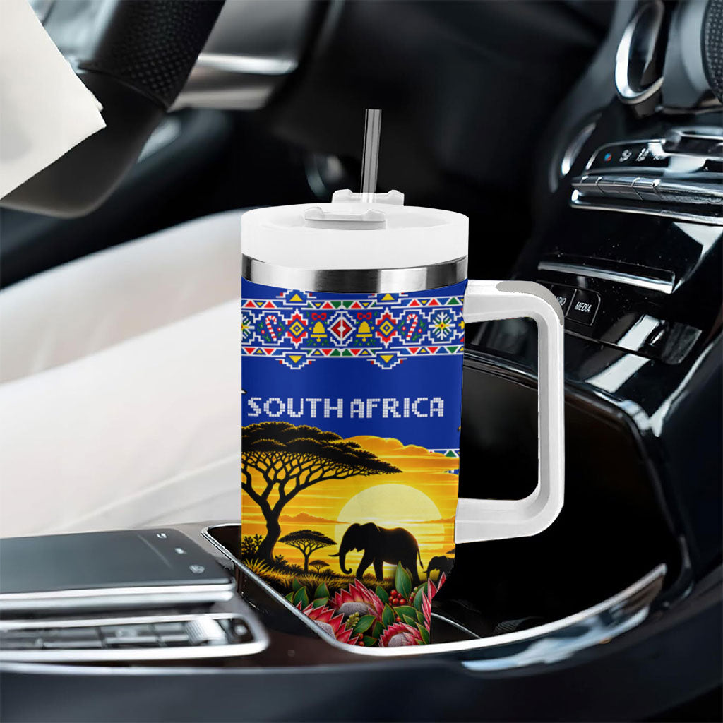 South Africa Christmas Tumbler With Handle African Culture Protea Flower Safari Sunset