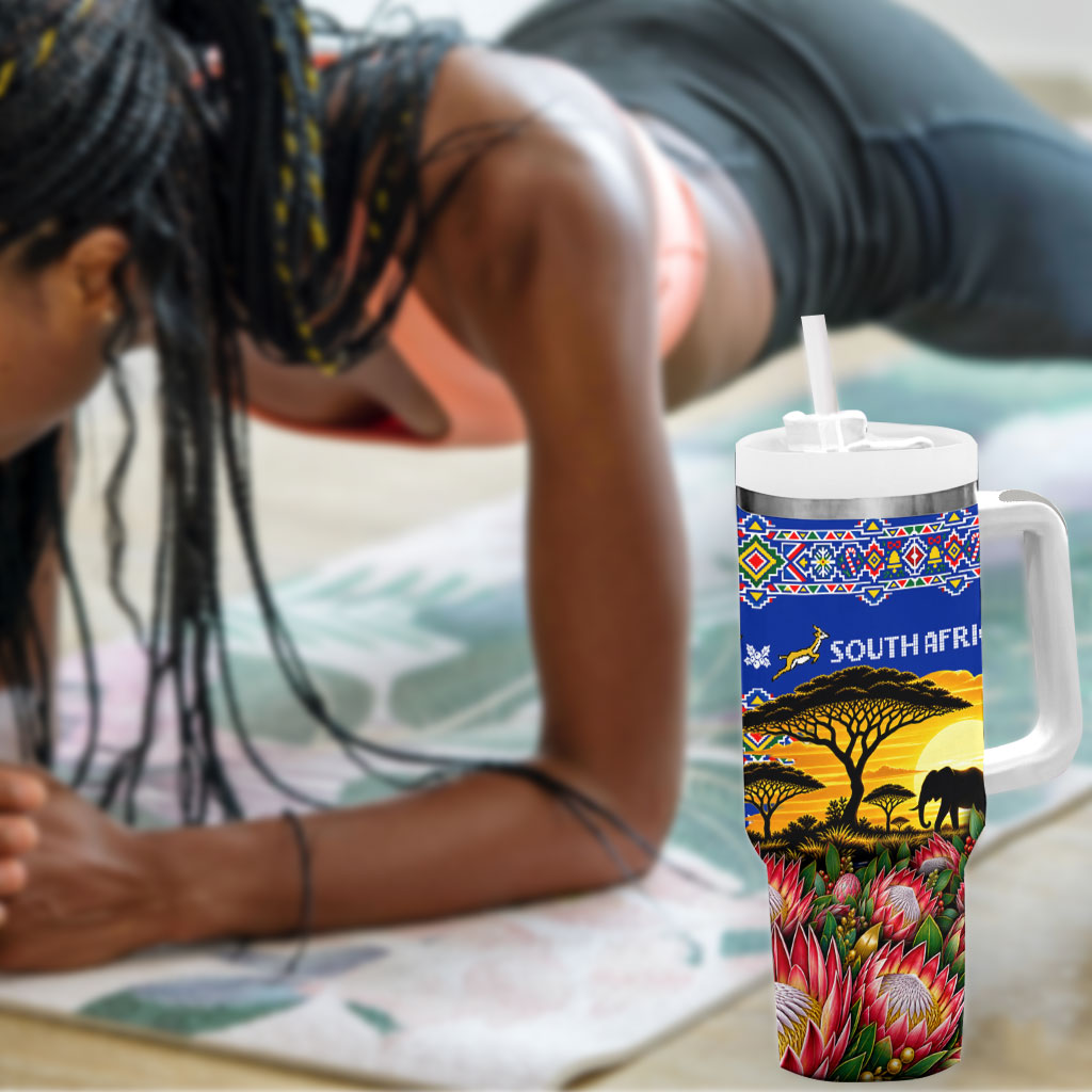 South Africa Christmas Tumbler With Handle African Culture Protea Flower Safari Sunset
