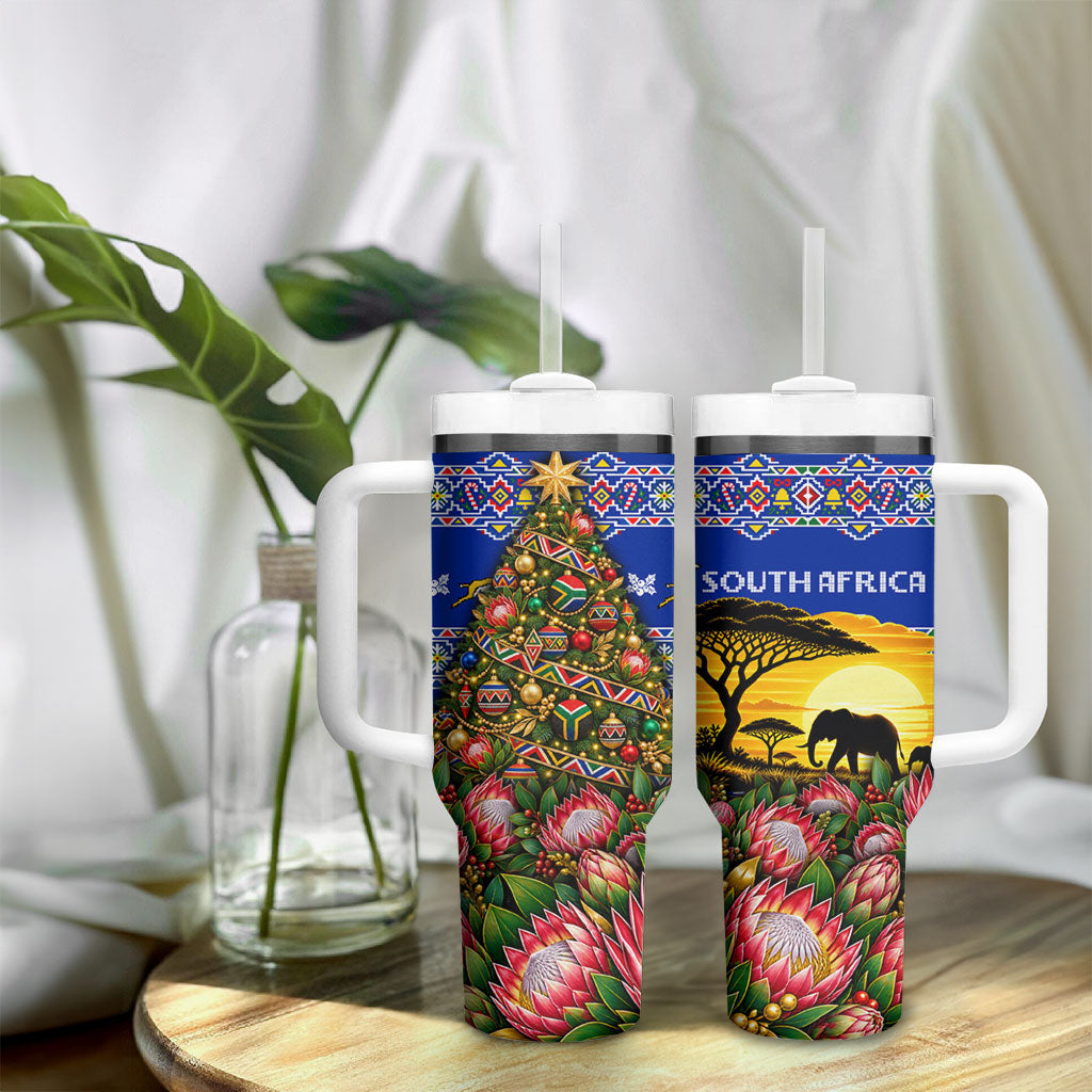South Africa Christmas Tumbler With Handle African Culture Protea Flower Safari Sunset