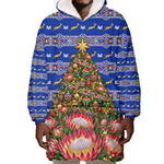 South Africa Christmas Wearable Blanket Hoodie African Culture Protea Flower Safari Sunset