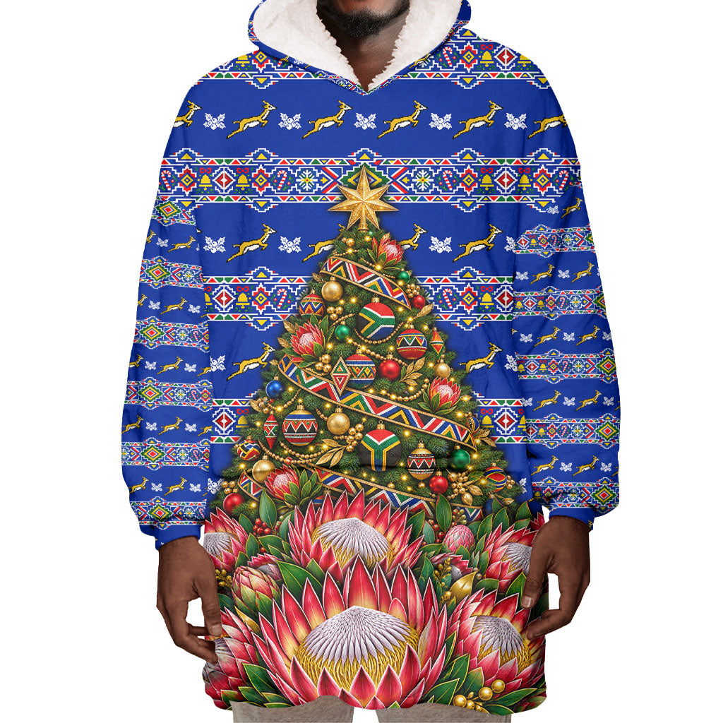 South Africa Christmas Wearable Blanket Hoodie African Culture Protea Flower Safari Sunset