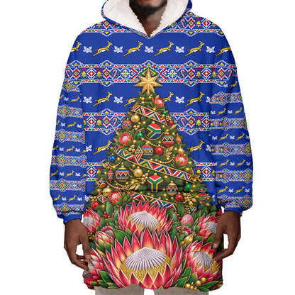 South Africa Christmas Wearable Blanket Hoodie African Culture Protea Flower Safari Sunset