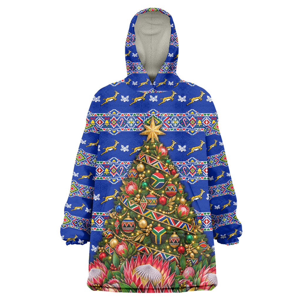 South Africa Christmas Wearable Blanket Hoodie African Culture Protea Flower Safari Sunset
