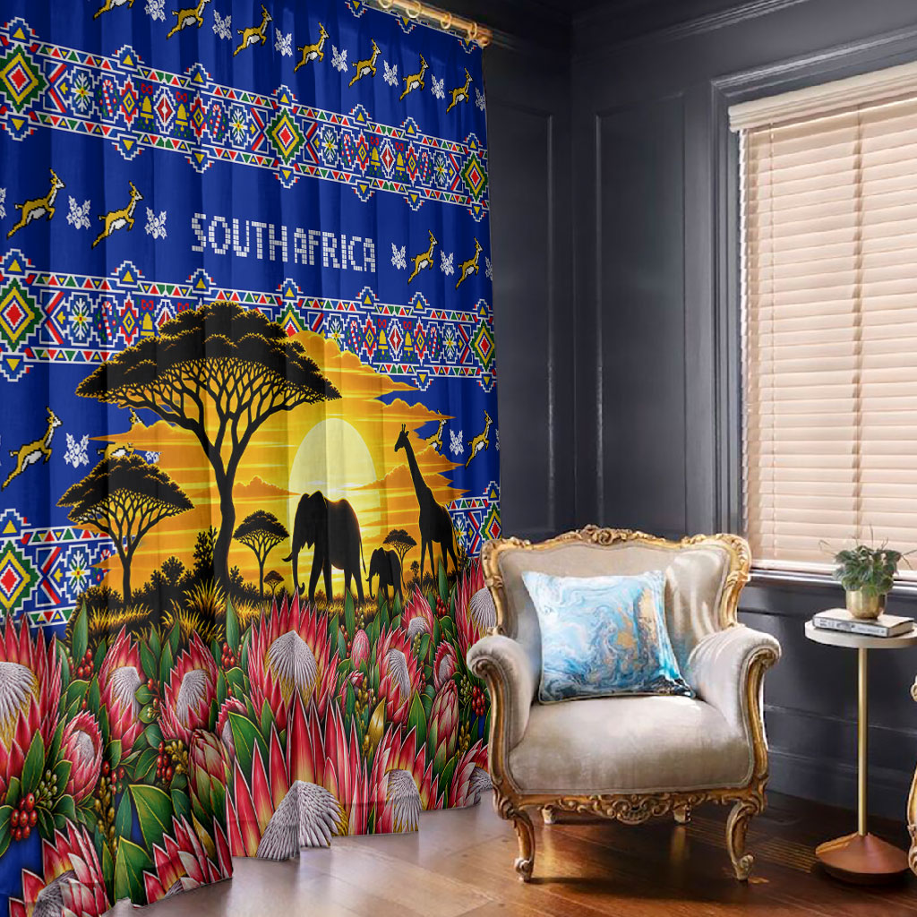 South Africa Christmas Window Curtain African Culture Protea Flower Safari Sunset