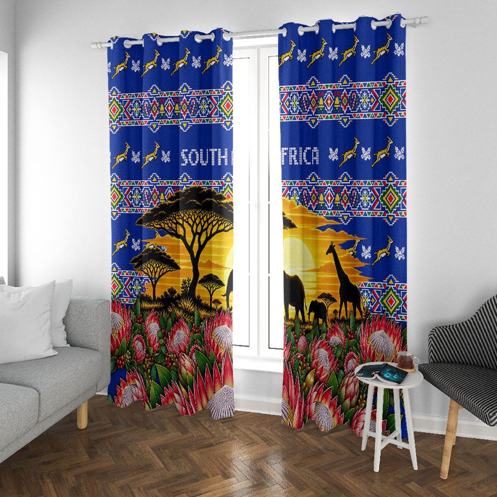 South Africa Christmas Window Curtain African Culture Protea Flower Safari Sunset