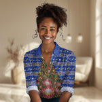 South Africa Christmas Women Casual Shirt African Culture Protea Flower Safari Sunset