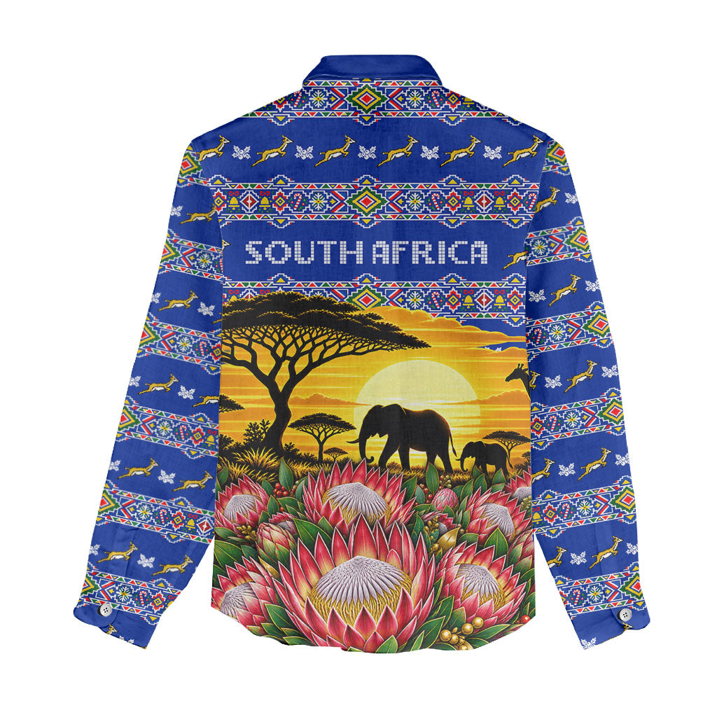 South Africa Christmas Women Casual Shirt African Culture Protea Flower Safari Sunset