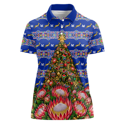 South Africa Christmas Women Polo Shirt African Culture Protea Flower Safari Sunset