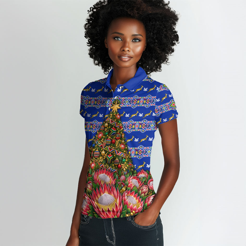 South Africa Christmas Women Polo Shirt African Culture Protea Flower Safari Sunset