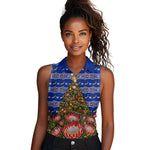 South Africa Christmas Women Sleeveless Polo Shirt African Culture Protea Flower Safari Sunset