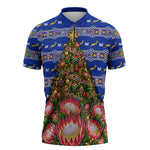 South Africa Christmas Zipper Polo Shirt African Culture Protea Flower Safari Sunset