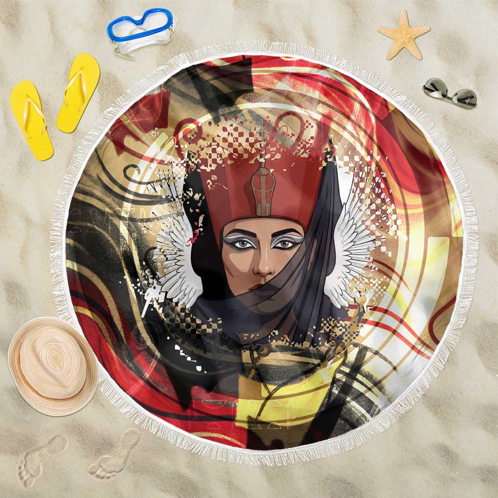 Amunet Beach Blanket with Egyptian Queen Portrait Ancient Mythology