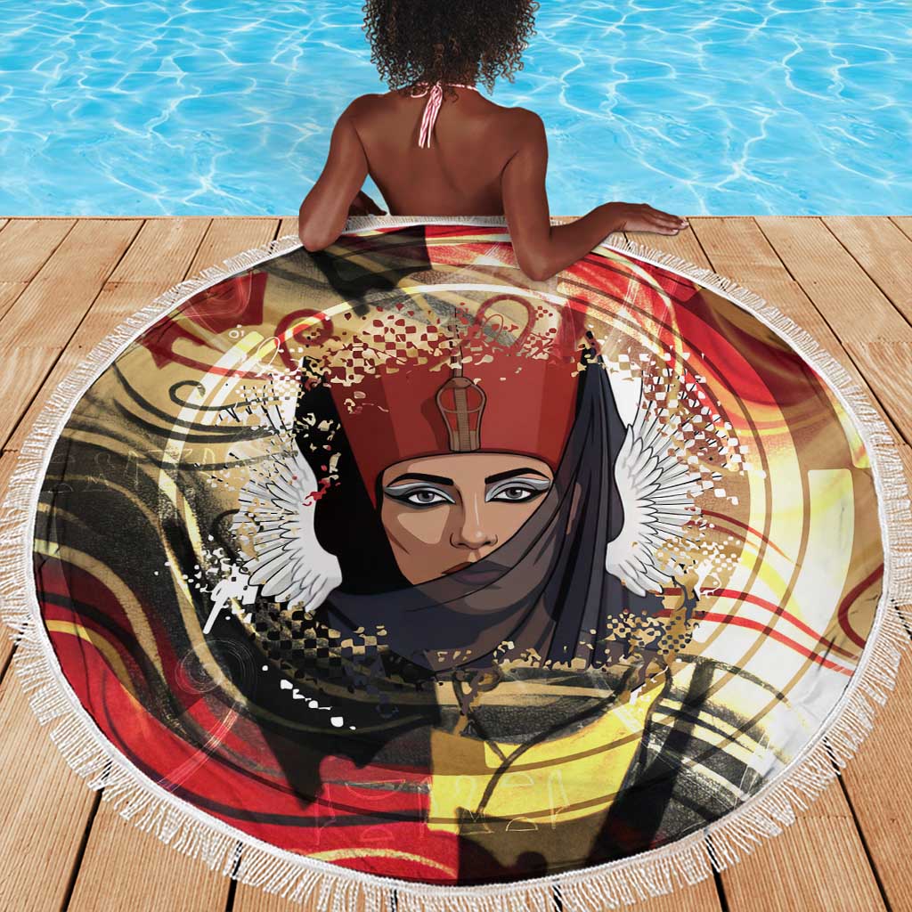 Amunet Beach Blanket with Egyptian Queen Portrait Ancient Mythology