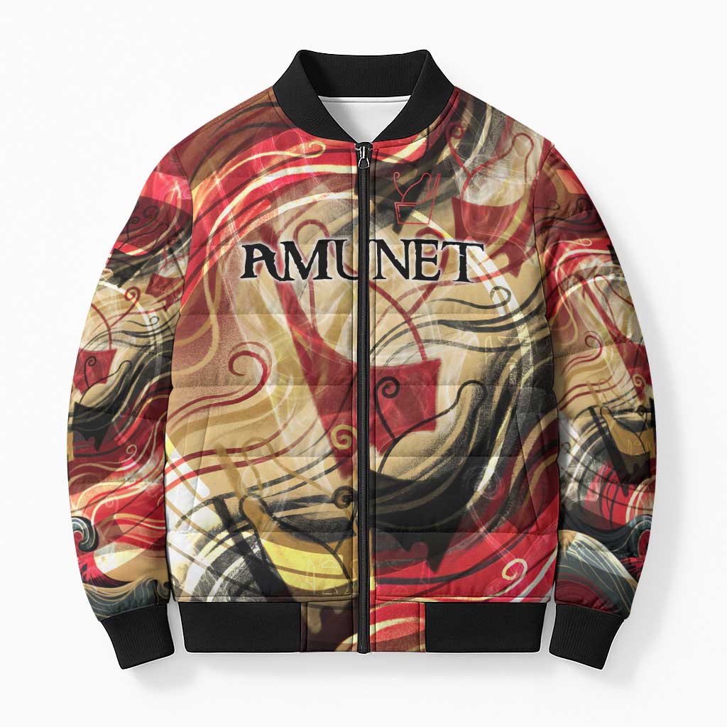 Amunet Bomber Puffer Jacket with Egyptian Queen Portrait Ancient Mythology