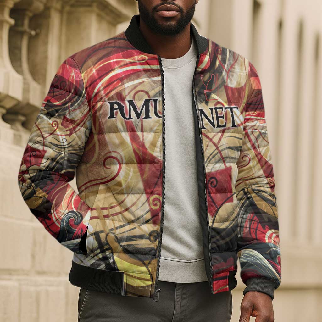 Amunet Bomber Puffer Jacket with Egyptian Queen Portrait Ancient Mythology