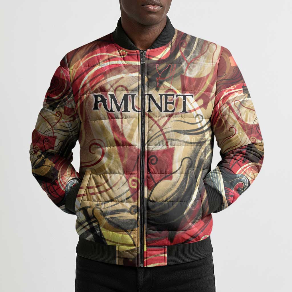 Amunet Bomber Puffer Jacket with Egyptian Queen Portrait Ancient Mythology