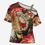 Amunet Cross Shoulder Shirt with Egyptian Queen Portrait Ancient Mythology