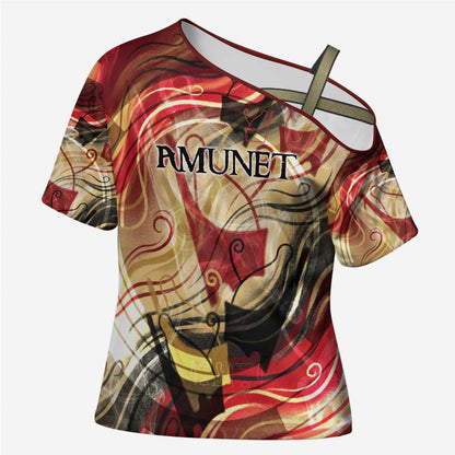Amunet Cross Shoulder Shirt with Egyptian Queen Portrait Ancient Mythology