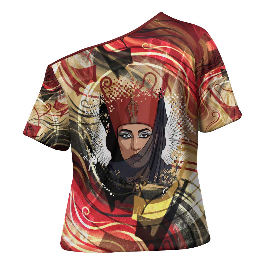 Amunet Cross Shoulder Shirt with Egyptian Queen Portrait Ancient Mythology