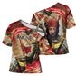 Amunet Cross Shoulder Shirt with Egyptian Queen Portrait Ancient Mythology