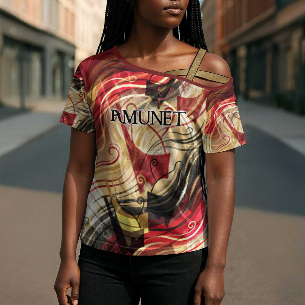 Amunet Cross Shoulder Shirt with Egyptian Queen Portrait Ancient Mythology