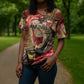 Amunet Cross Shoulder Shirt with Egyptian Queen Portrait Ancient Mythology