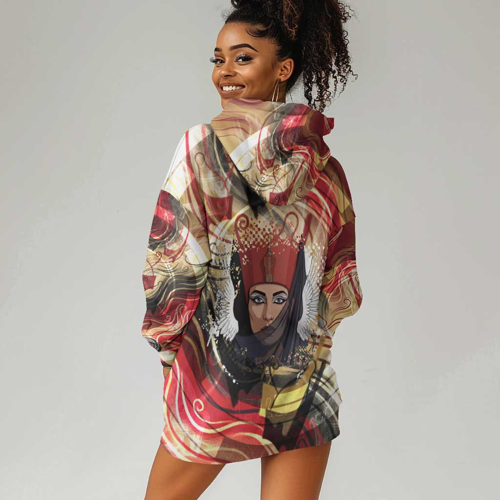 Amunet Hoodie Dress with Egyptian Queen Portrait Ancient Mythology