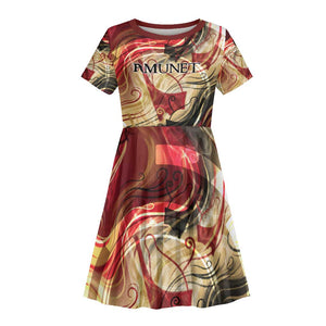 Amunet Kid Short Sleeve Dress with Egyptian Queen Portrait Ancient Mythology