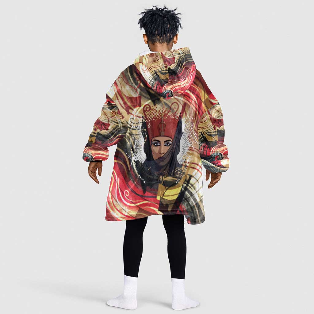 Amunet Kid Wearable Blanket Hoodie with Egyptian Queen Portrait Ancient Mythology