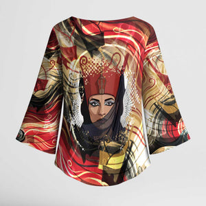 Amunet Kimono Sleeve Blouse with Egyptian Queen Portrait Ancient Mythology
