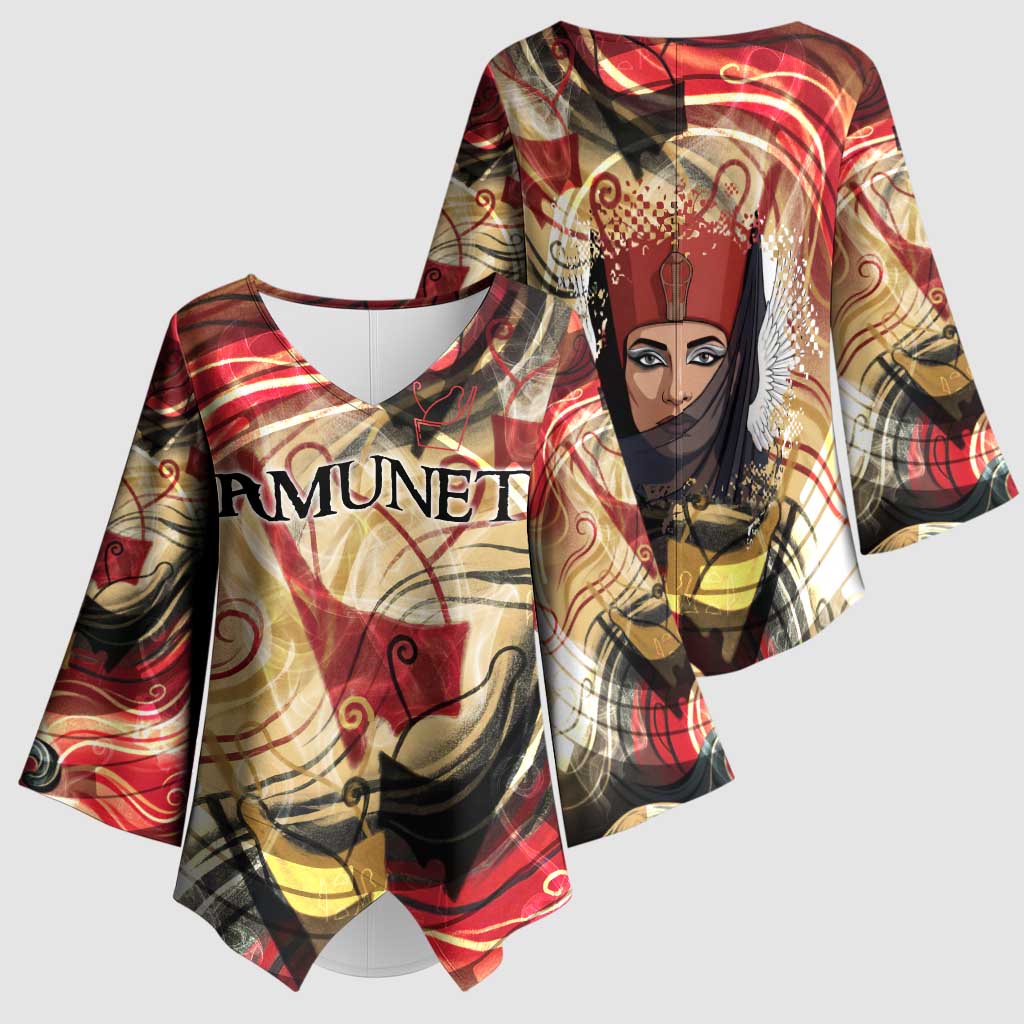 Amunet Kimono Sleeve Blouse with Egyptian Queen Portrait Ancient Mythology