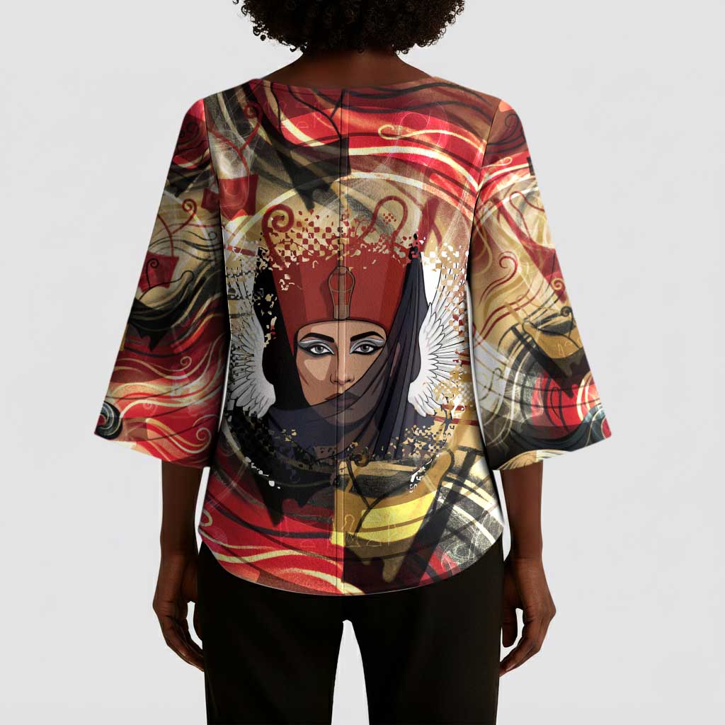 Amunet Kimono Sleeve Blouse with Egyptian Queen Portrait Ancient Mythology