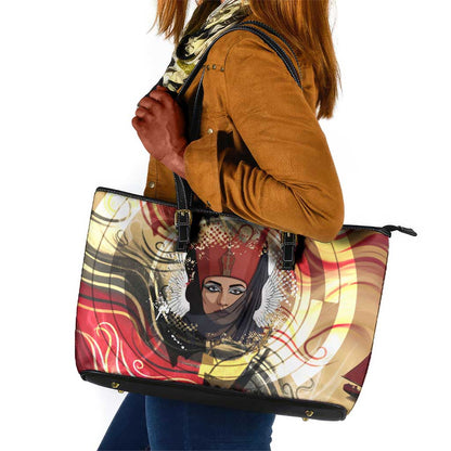 Amunet Leather Tote Bag with Egyptian Queen Portrait Ancient Mythology
