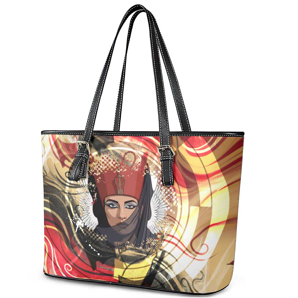 Amunet Leather Tote Bag with Egyptian Queen Portrait Ancient Mythology