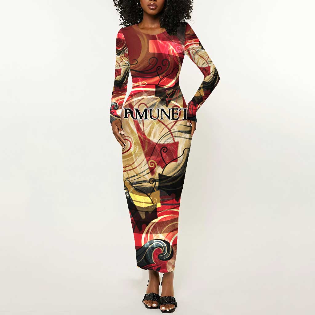 Amunet Long Sleeve Bodycon Dress with Egyptian Queen Portrait Ancient Mythology
