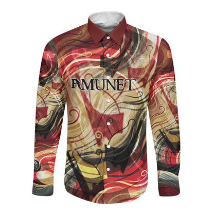 Amunet Long Sleeve Button Shirt with Egyptian Queen Portrait Ancient Mythology