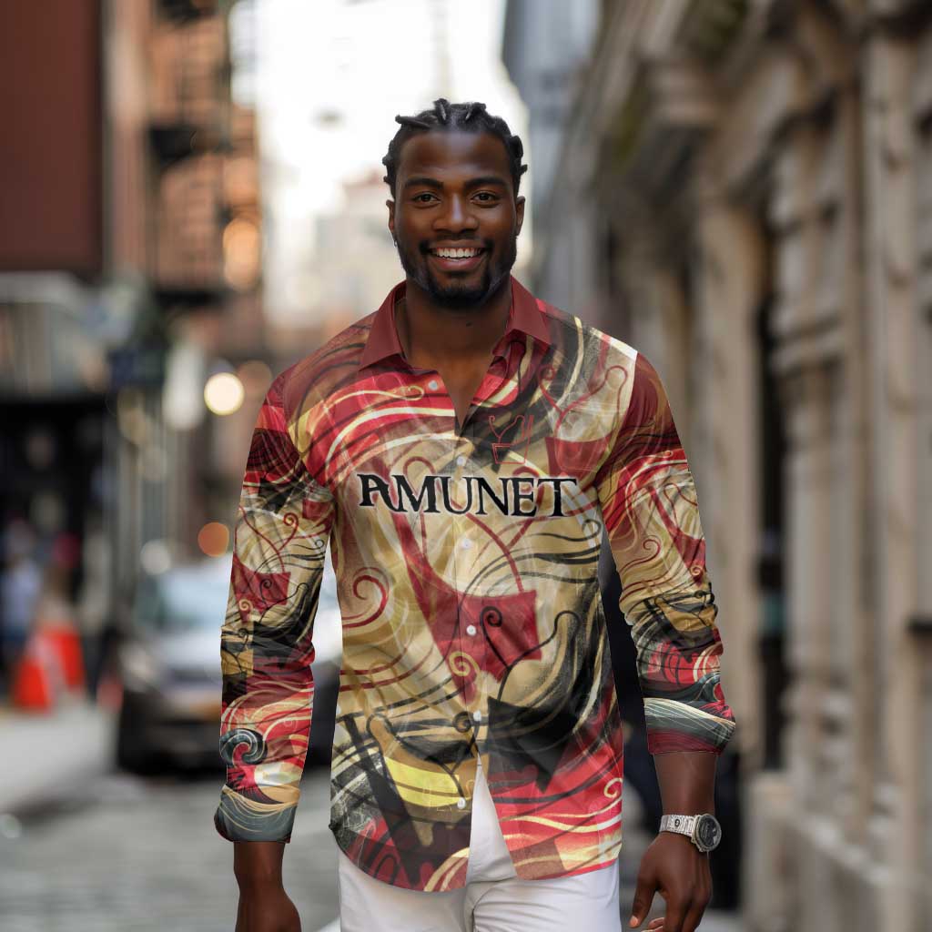 Amunet Long Sleeve Button Shirt with Egyptian Queen Portrait Ancient Mythology