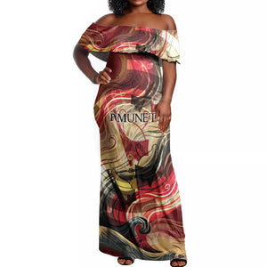 Amunet Off Shoulder Maxi Dress with Egyptian Queen Portrait Ancient Mythology