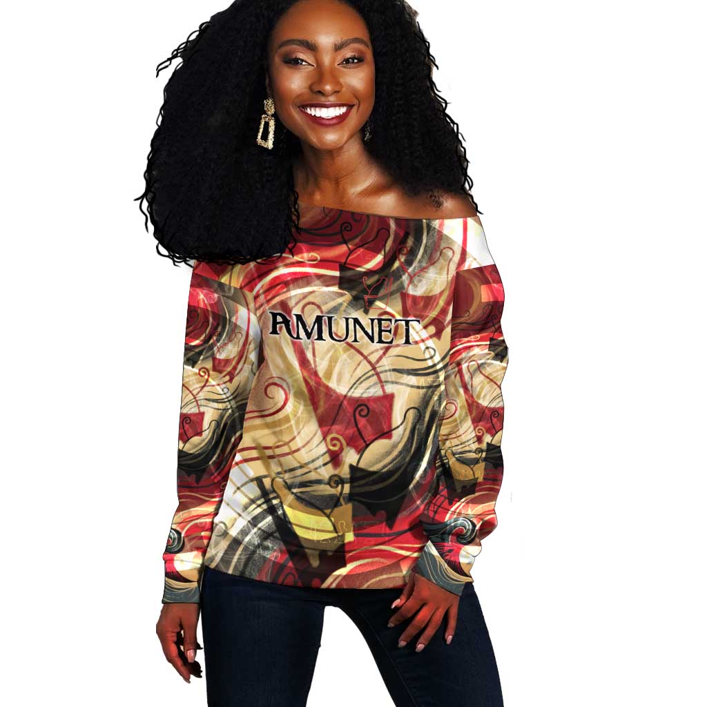 Amunet Off Shoulder Sweater with Egyptian Queen Portrait Ancient Mythology